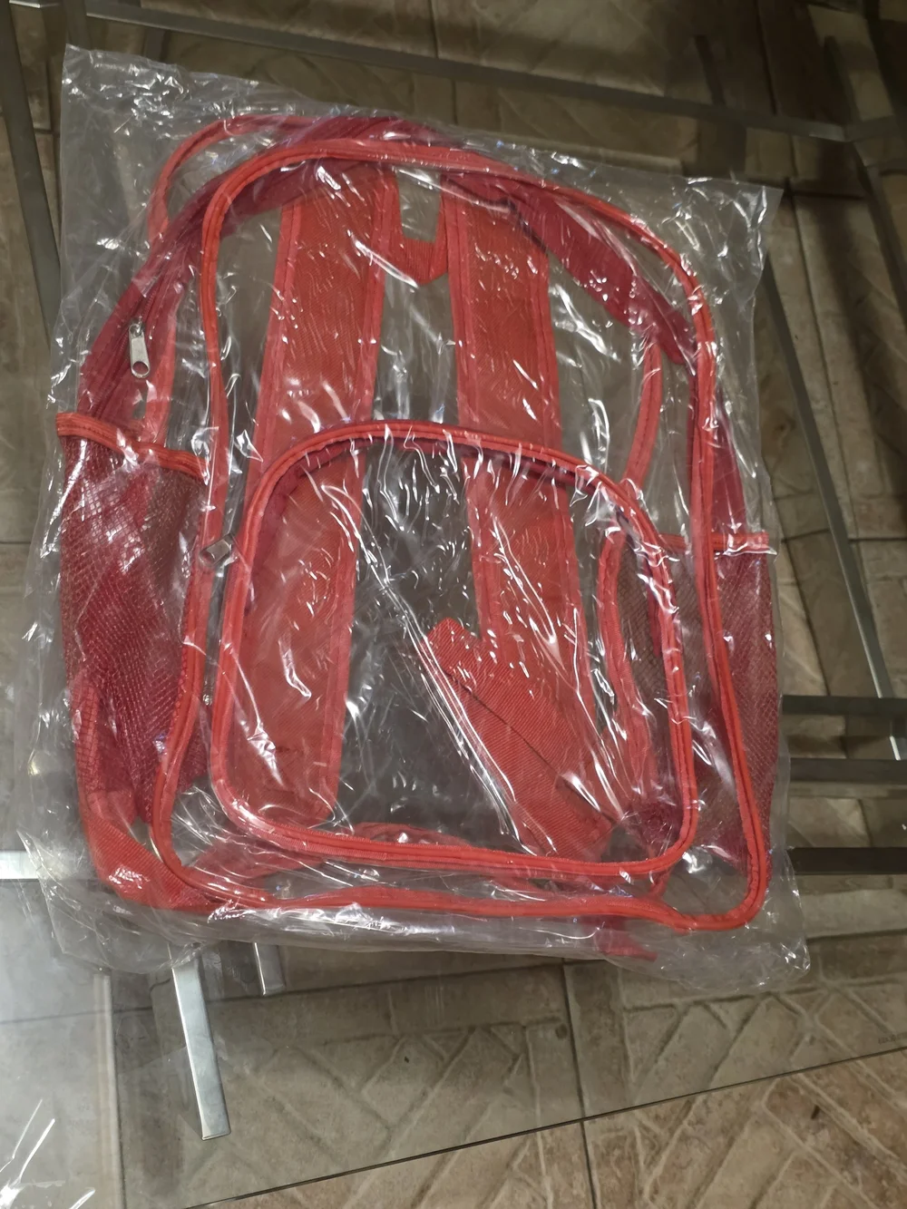 Clear Red Kids Backpack with Red Trim